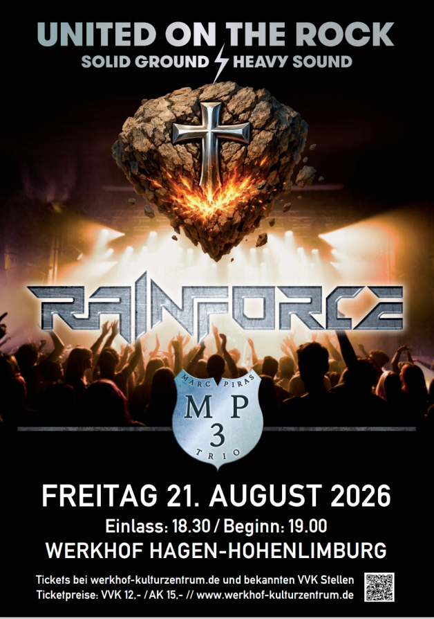 Leider müssen wir euch mitteilen, dass aufgrund eines tragischen Unglücks bei Rainforce diese ihre geplanten Deutschland-Gigs absagen müssen. So auch den Gig am 21. August in Hagen im Werkhof. Rainforce, wir denken an euch!!! Wir, MP3, werden den Gig dennoch machen und laden euch alle ein zum Sommerhut im Werkhof. Das Konzert wird auf der Bühne im Hof stattfinden. Der EINTRITT ist KOSTENLOS!! Wir freuen uns auf euch!!